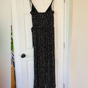 Cream speckled faux wrap tie waist jumpsuit wide leg xl